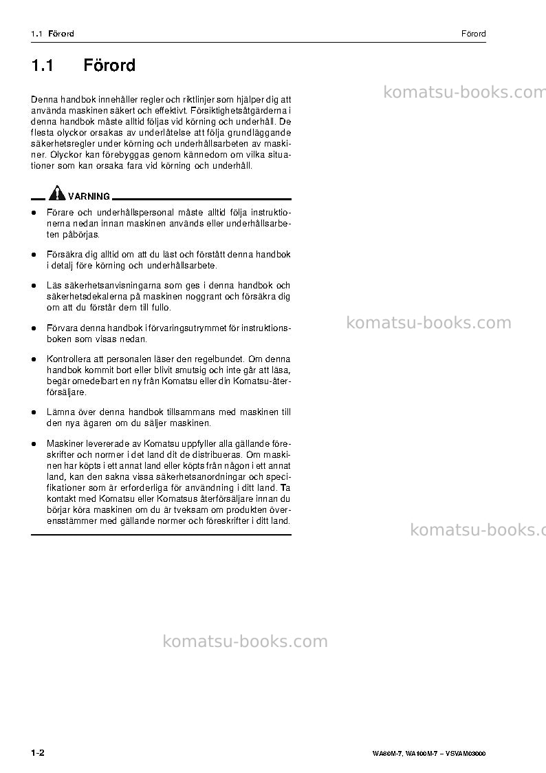 Komatsu wa100m-7deu Operation manual cover Page 4 Komatsu wa100m-7deu Operation manual cover Page 4