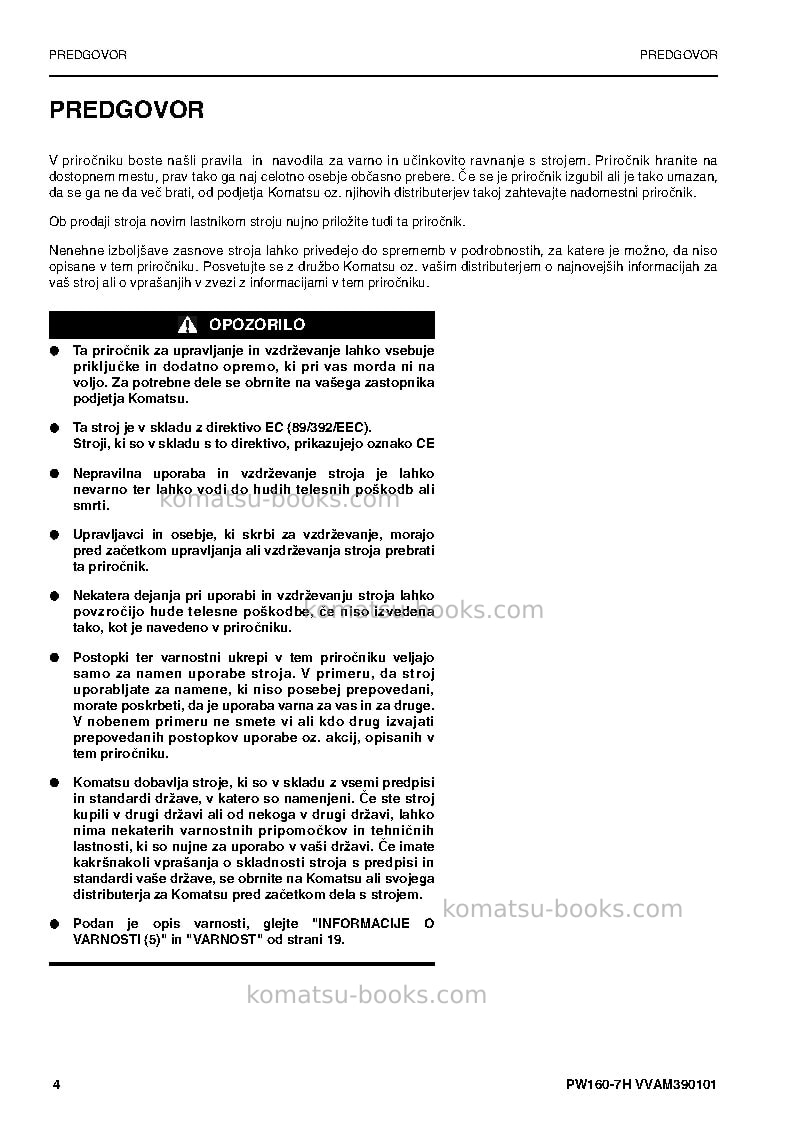 Komatsu pw160-7deu Operation manual cover Page 4 Komatsu pw160-7deu Operation manual cover Page 4