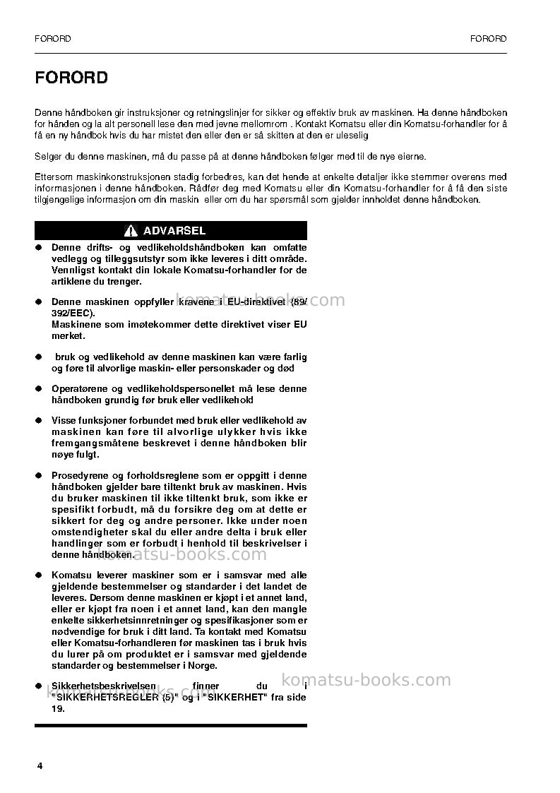 Komatsu pw160-7deu Operation manual cover Page 4