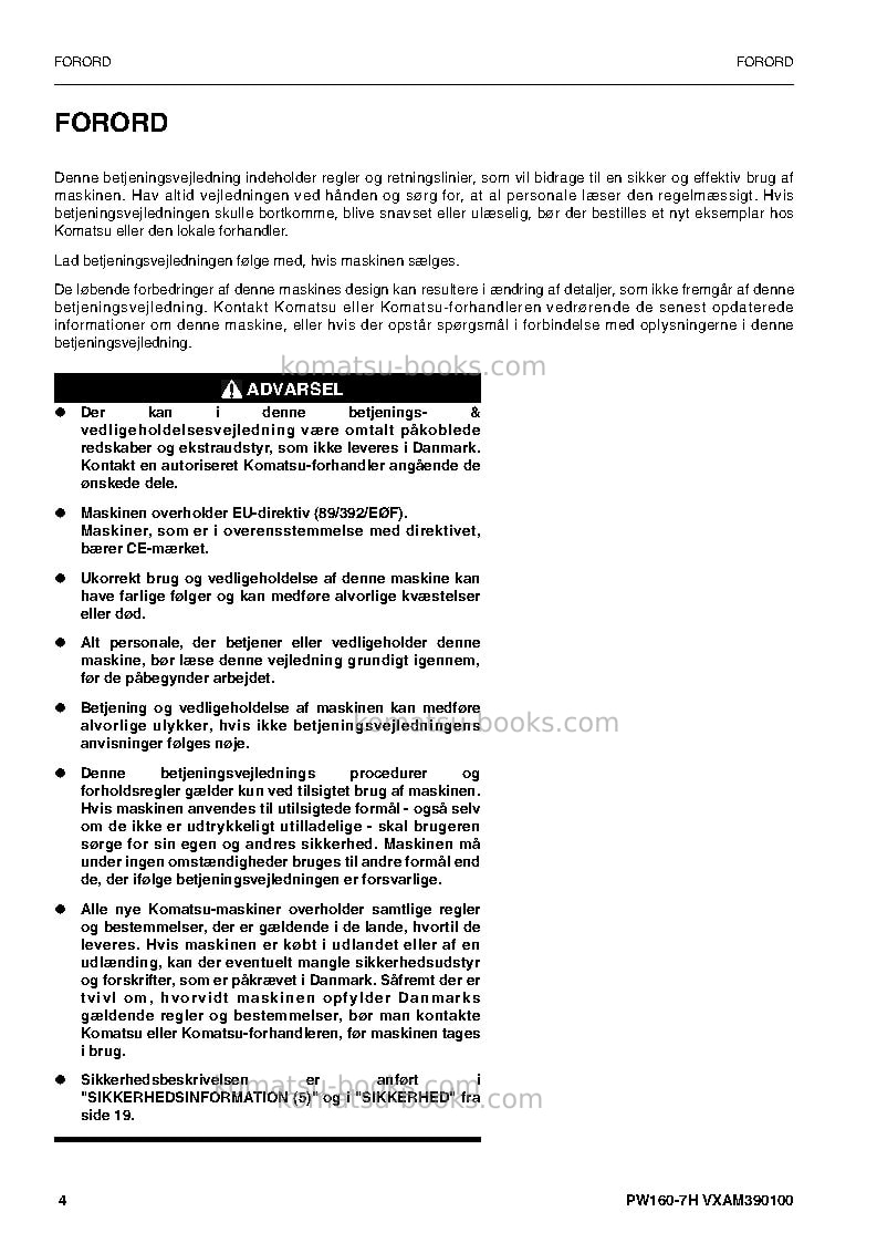 Komatsu pw160-7deu Operation manual cover Page 4 Komatsu pw160-7deu Operation manual cover Page 4