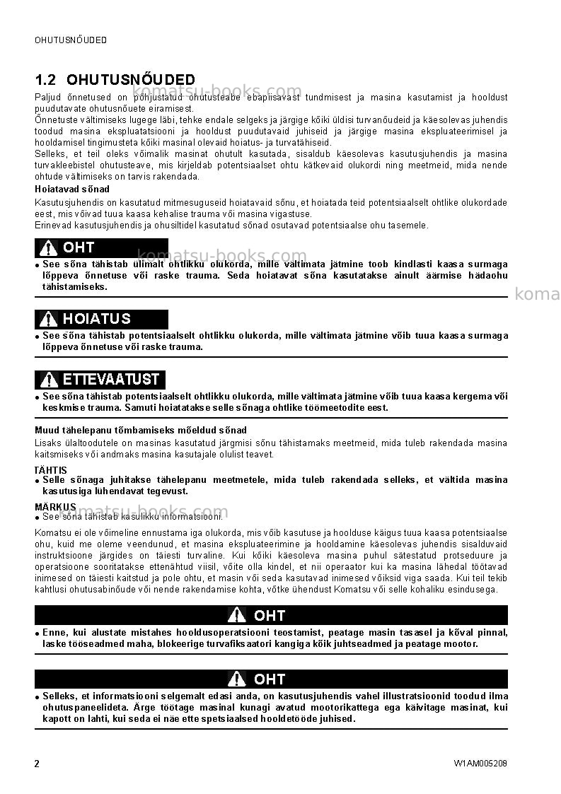 Komatsu sk1020-5ita-turbo Operation manual cover Page 4