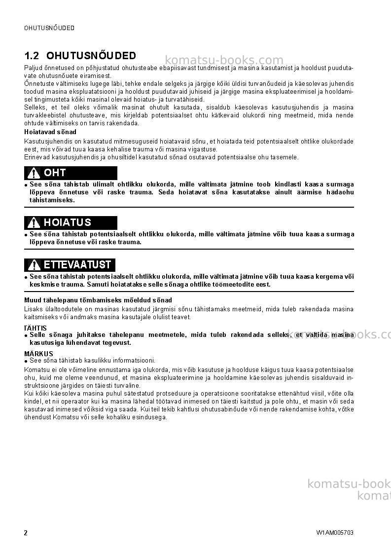 Komatsu sk1026-5ita Operation manual cover Page 4 Komatsu sk1026-5ita Operation manual cover Page 4