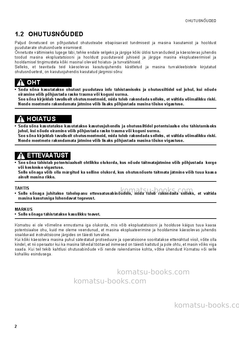 Komatsu wh609-1ita Operation manual cover Page 4 Komatsu wh609-1ita Operation manual cover Page 4