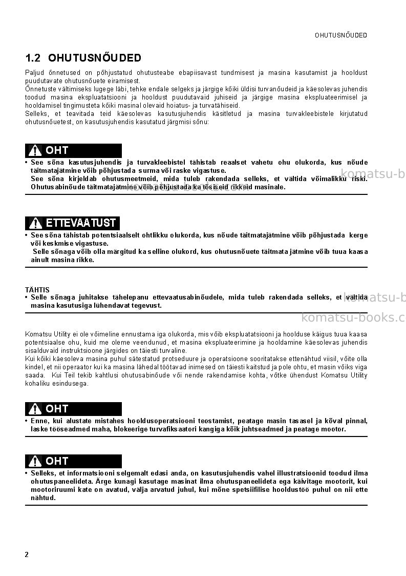 Komatsu pc50mr-2jpn-for eu Operation manual cover Page 4