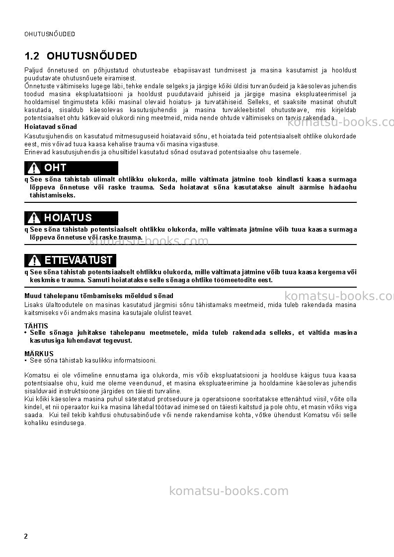 Komatsu pc27mr-2ita-wa canopy spec. Operation manual cover Page 4 Komatsu pc27mr-2ita-wa canopy spec. Operation manual cover Page 4