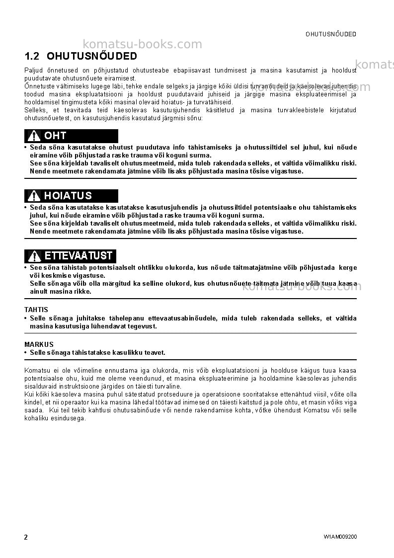 Komatsu wh609-1ita-tier 3 Operation manual cover Page 4 Komatsu wh609-1ita-tier 3 Operation manual cover Page 4