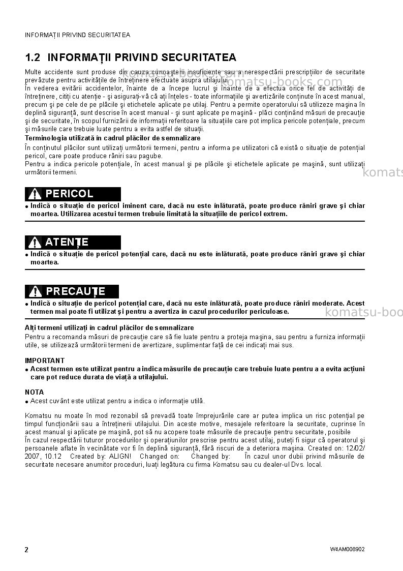 Komatsu wb93s-5ita-tier 3 Operation manual cover Page 4 Komatsu wb93s-5ita-tier 3 Operation manual cover Page 4