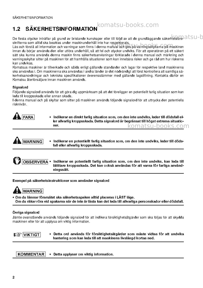 Komatsu pc09-1ita Operation manual cover Page 4 Komatsu pc09-1ita Operation manual cover Page 4