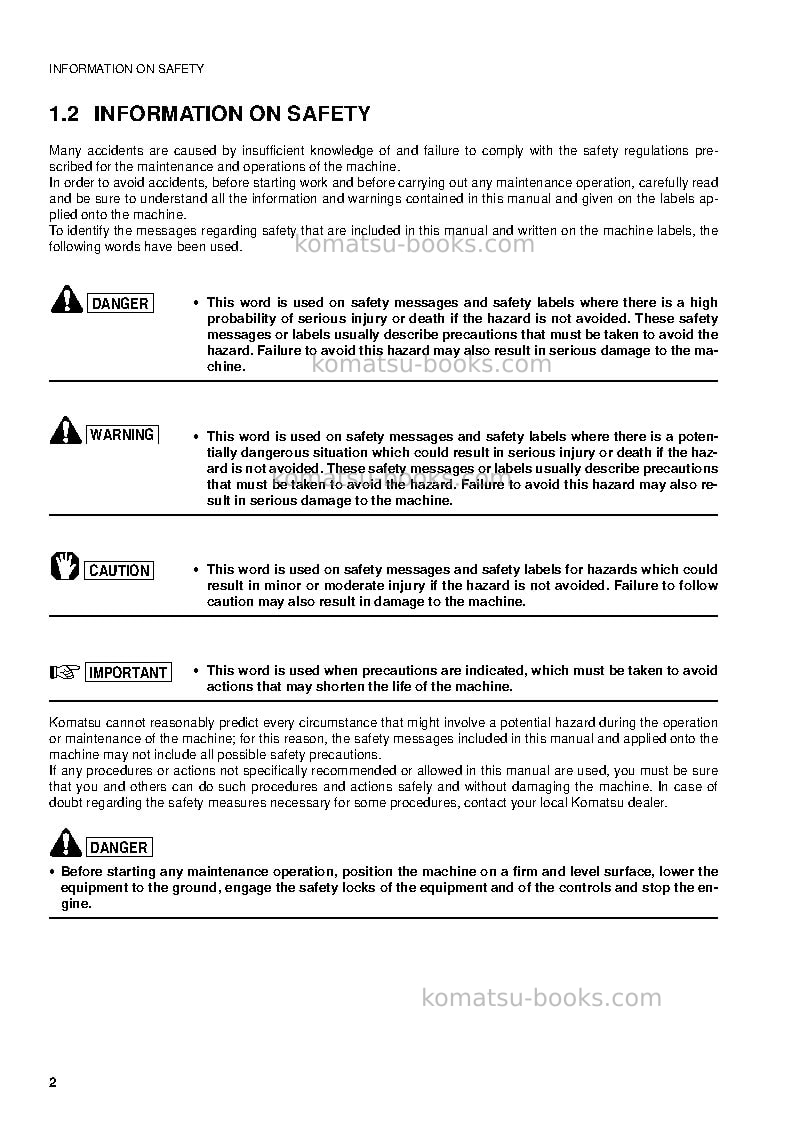 Komatsu pc75r-2ita Operation manual cover Page 4 Komatsu pc75r-2ita Operation manual cover Page 4