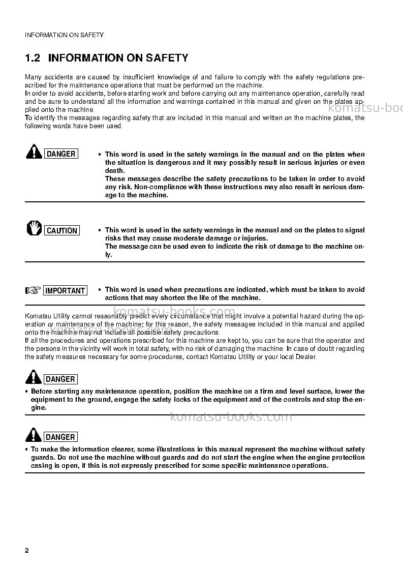 Komatsu pw110r-1ita Operation manual cover Page 4 Komatsu pw110r-1ita Operation manual cover Page 4