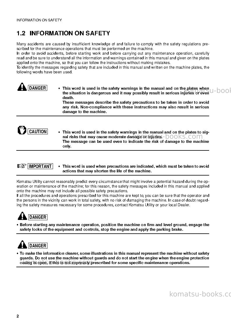 Komatsu wb97s-2ita Operation manual cover Page 4 Komatsu wb97s-2ita Operation manual cover Page 4