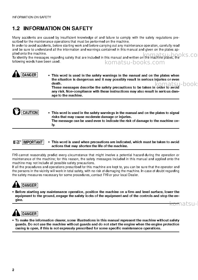 Komatsu pw95r-2ita Operation manual cover Page 4 Komatsu pw95r-2ita Operation manual cover Page 4