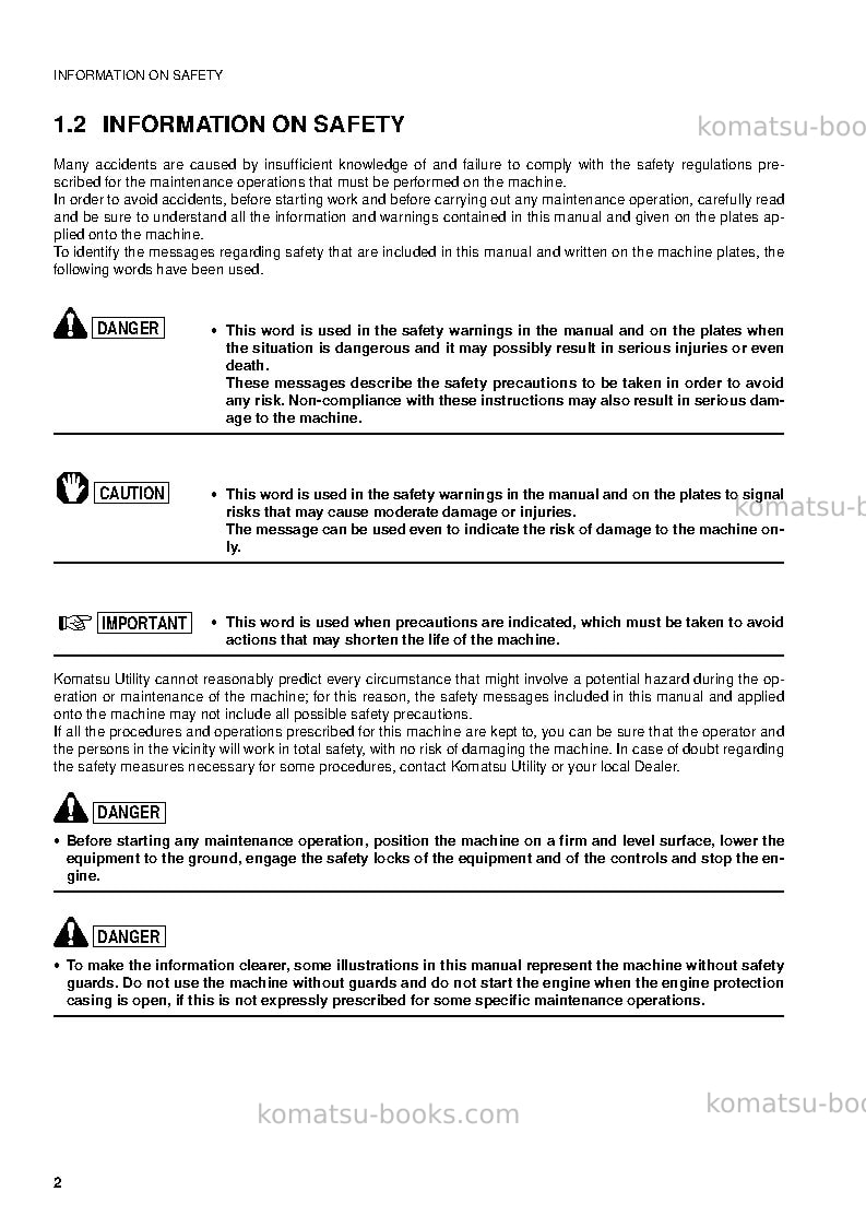 Komatsu pw95r-2ita Operation manual cover Page 4 Komatsu pw95r-2ita Operation manual cover Page 4