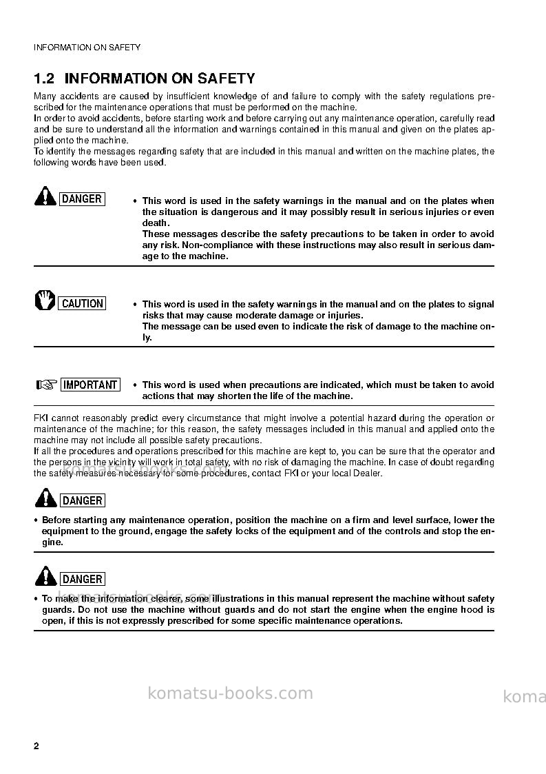 Komatsu sk07j-2ita Operation manual cover Page 4 Komatsu sk07j-2ita Operation manual cover Page 4
