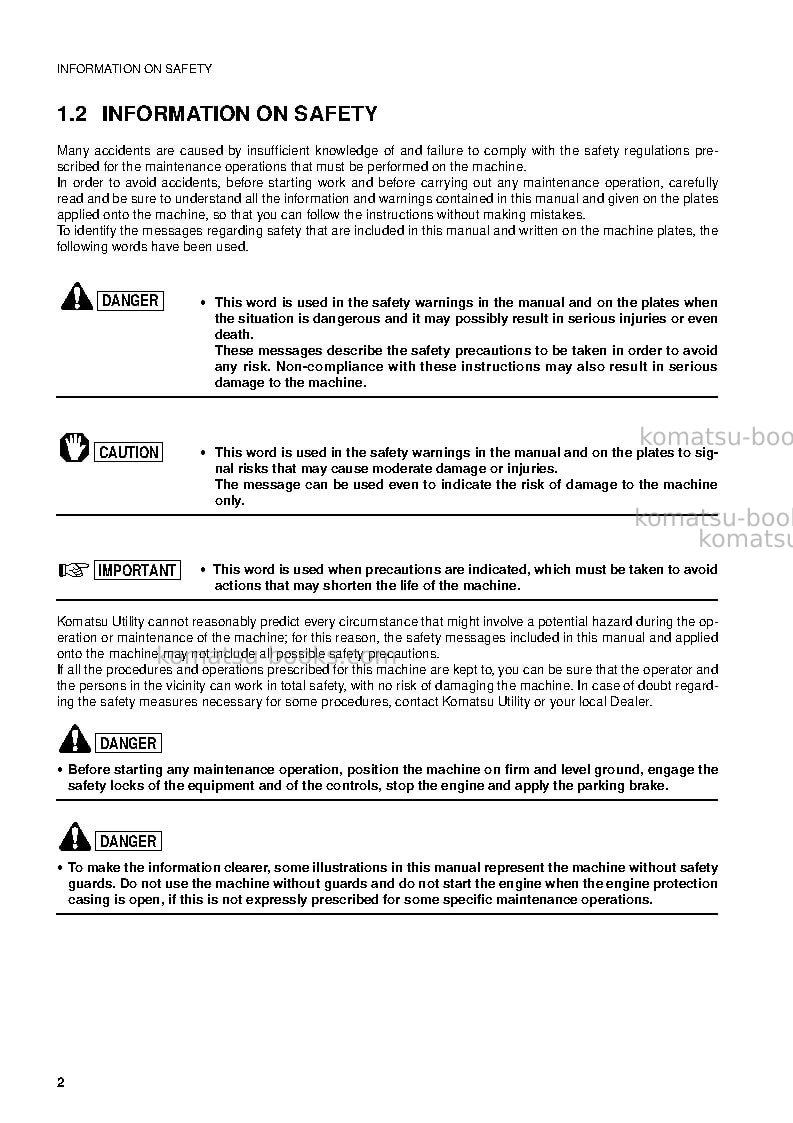 Komatsu wb91r-2ita Operation manual cover Page 4 Komatsu wb91r-2ita Operation manual cover Page 4