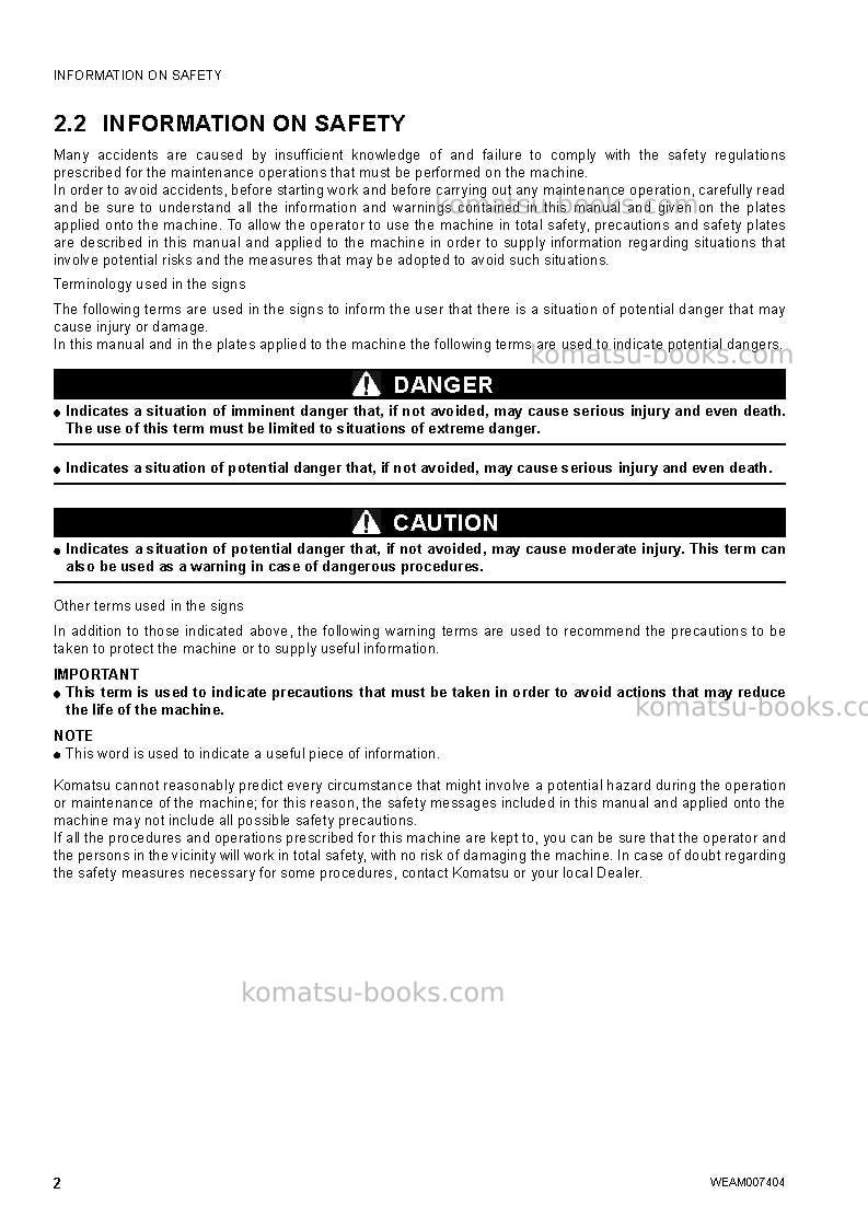 Komatsu wb97r-5ita Operation manual cover Page 4 Komatsu wb97r-5ita Operation manual cover Page 4