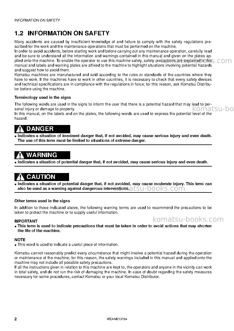 Komatsu pc88mr-8ita Operation manual cover Page 4 Komatsu pc88mr-8ita Operation manual cover Page 4