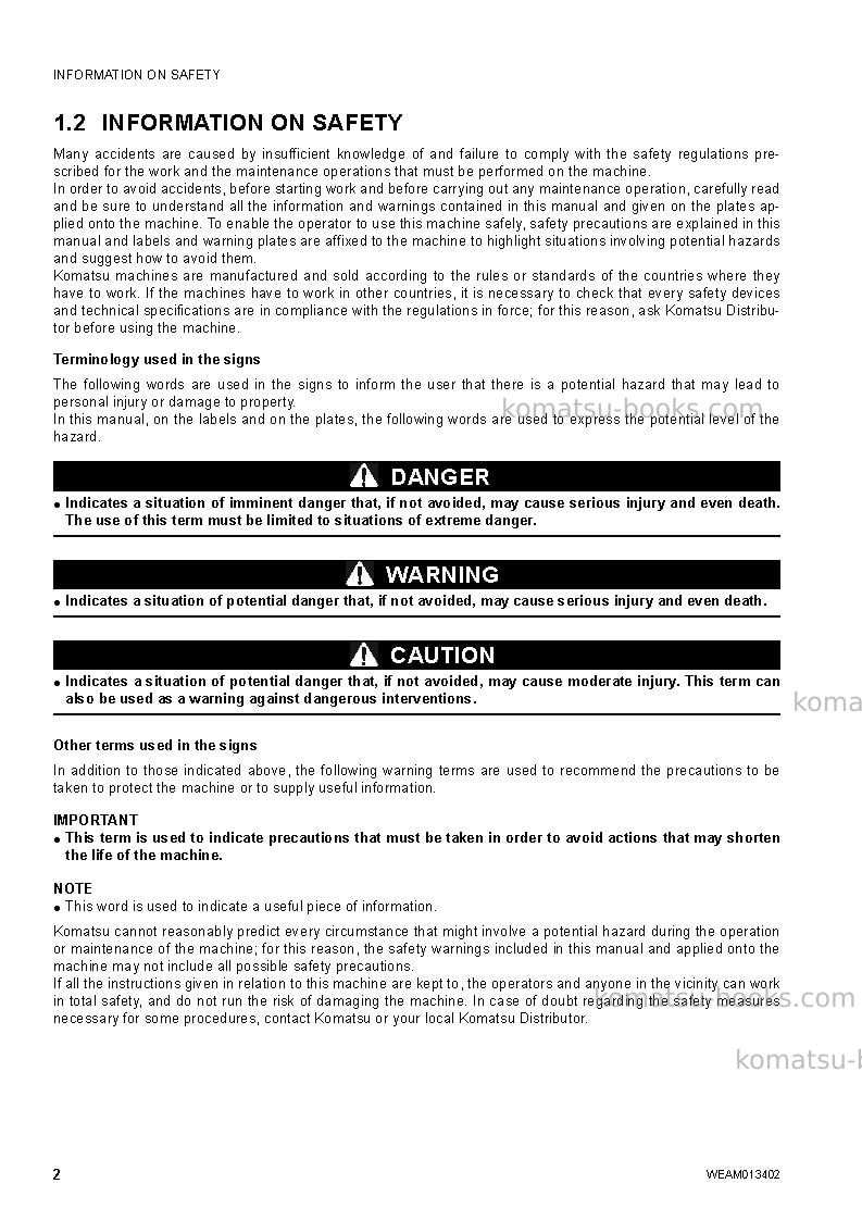 Komatsu pc20mr-2ita Operation manual cover Page 4 Komatsu pc20mr-2ita Operation manual cover Page 4