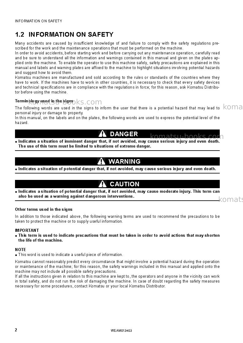 Komatsu pc20mr-2ita Operation manual cover Page 4 Komatsu pc20mr-2ita Operation manual cover Page 4