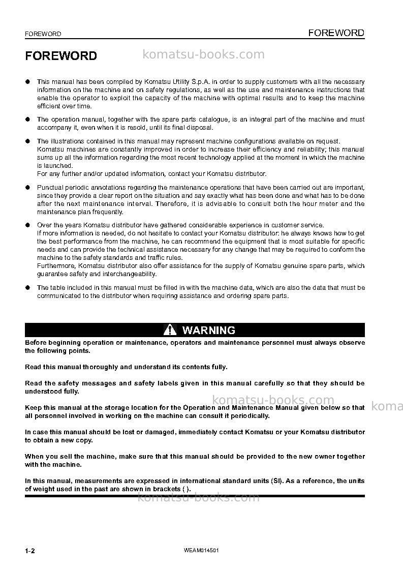 Komatsu pc22mr-3ita Operation manual cover Page 4