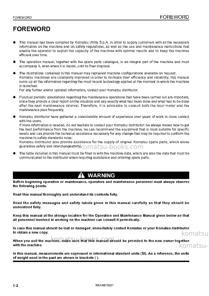 Komatsu pw98mr-8ita Operation manual cover Page 4 Komatsu pw98mr-8ita Operation manual cover Page 4