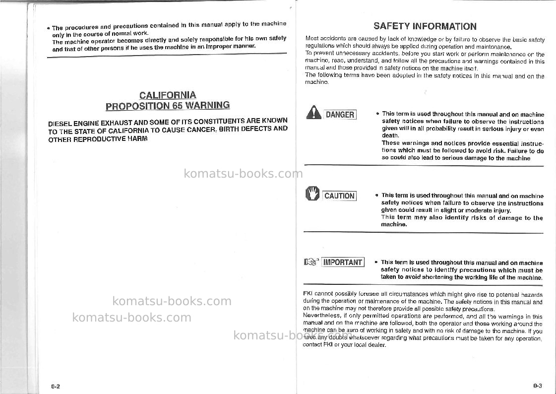 Komatsu pw95-1ita Operation manual cover Page 4