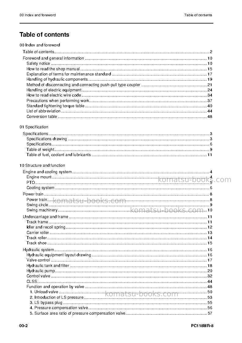 Komatsu pc118mr-8ita Repair & maintenance cover Page 4