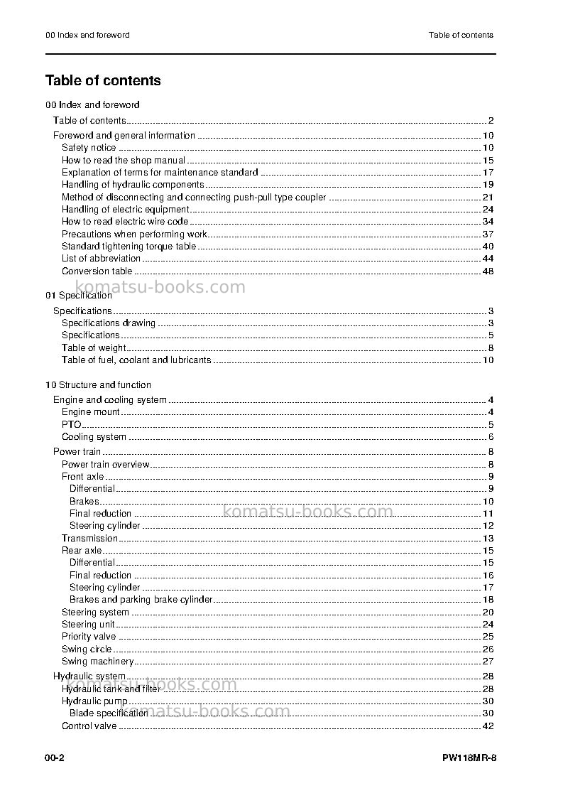 Komatsu pw118mr-8ita Repair & maintenance cover Page 4