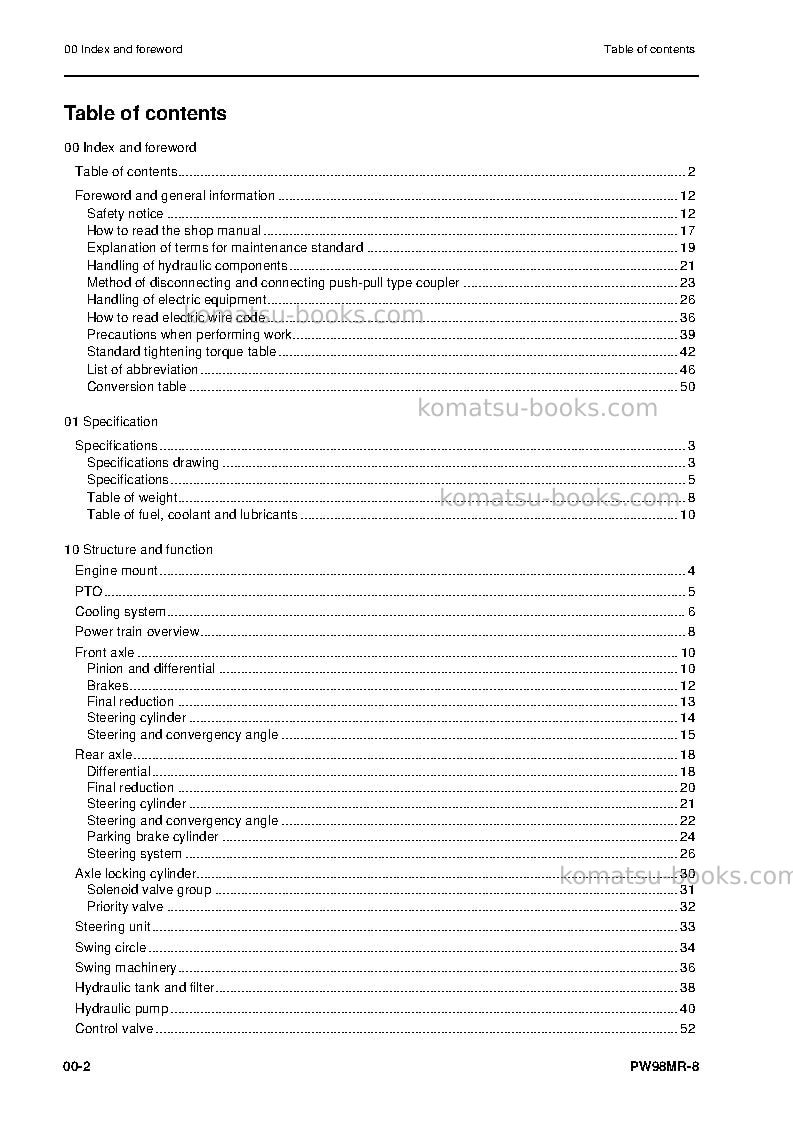 Komatsu pw98mr-8ita Repair & maintenance cover Page 4