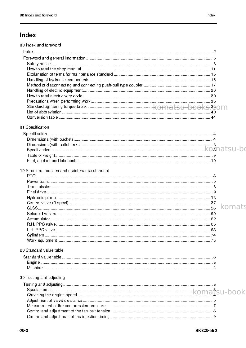 Komatsu sk820-5ita Repair & maintenance cover Page 4 Komatsu sk820-5ita Repair & maintenance cover Page 4