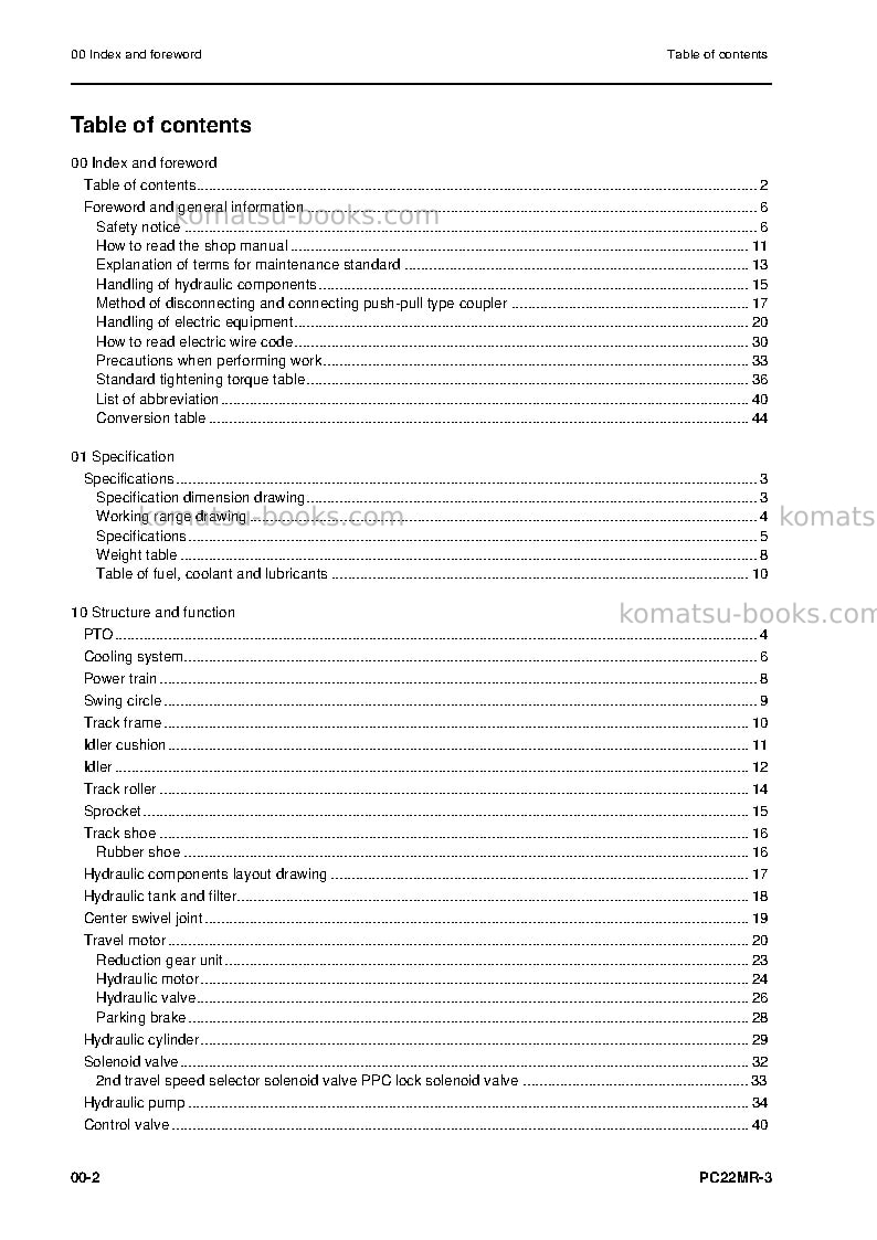 Komatsu pc22mr-3ita Repair & maintenance cover Page 4 Komatsu pc22mr-3ita Repair & maintenance cover Page 4