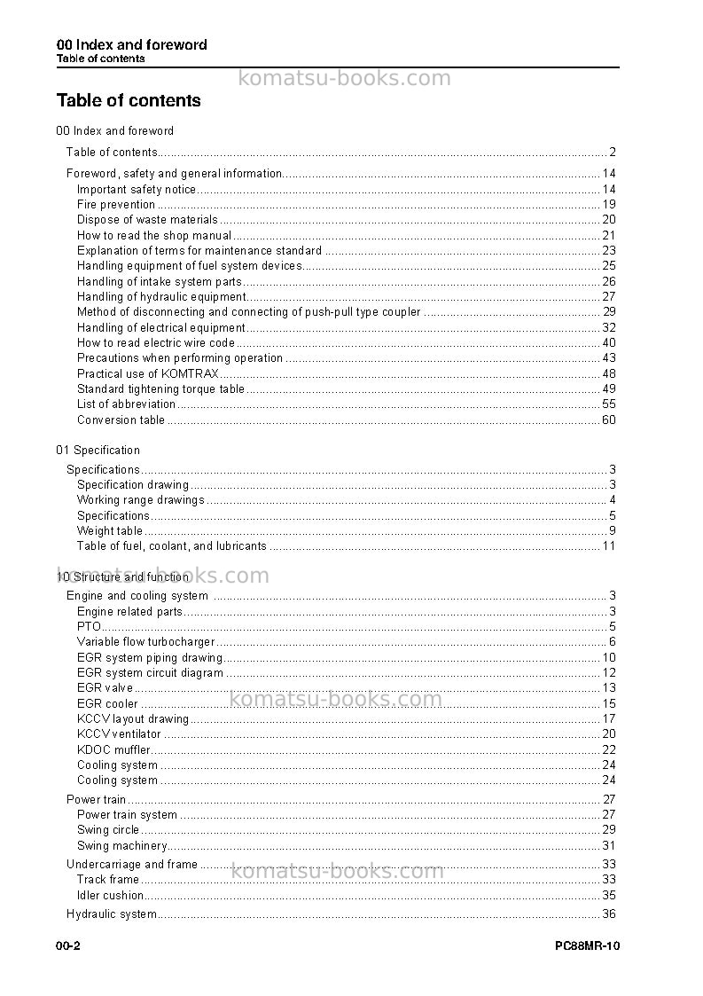 Komatsu pc88mr-10ita Repair & maintenance cover Page 4