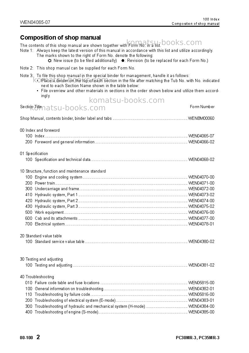 Komatsu pc30mr-3ita Repair & maintenance cover Page 4 Komatsu pc30mr-3ita Repair & maintenance cover Page 4