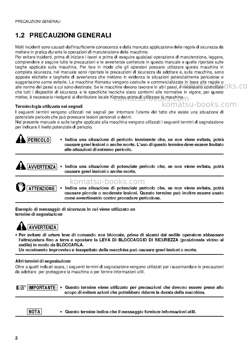 Komatsu pc09-1ita Manuale operativo copertina Pagina 4 Komatsu pc09-1ita Manuale operativo copertina Pagina 4