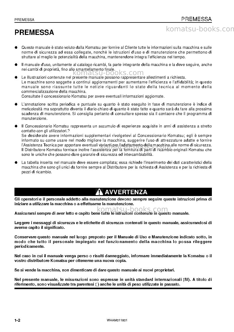 Komatsu pc09-1ita Manuale operativo copertina Pagina 4 Komatsu pc09-1ita Manuale operativo copertina Pagina 4