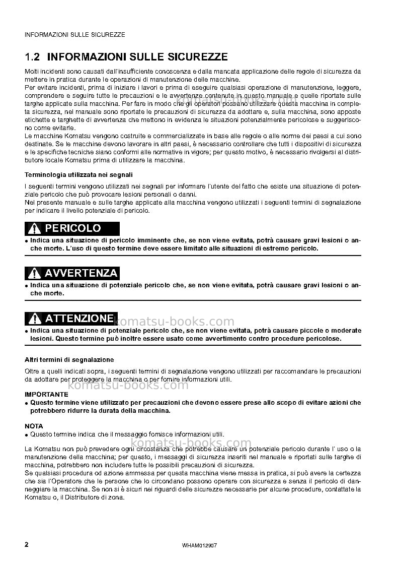 Komatsu pc80mr-3ita Manuale operativo copertina Pagina 4 Komatsu pc80mr-3ita Manuale operativo copertina Pagina 4