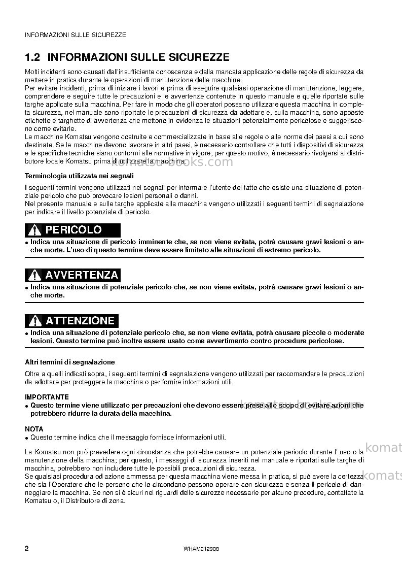 Komatsu pc80mr-3ita Manuale operativo copertina Pagina 4 Komatsu pc80mr-3ita Manuale operativo copertina Pagina 4