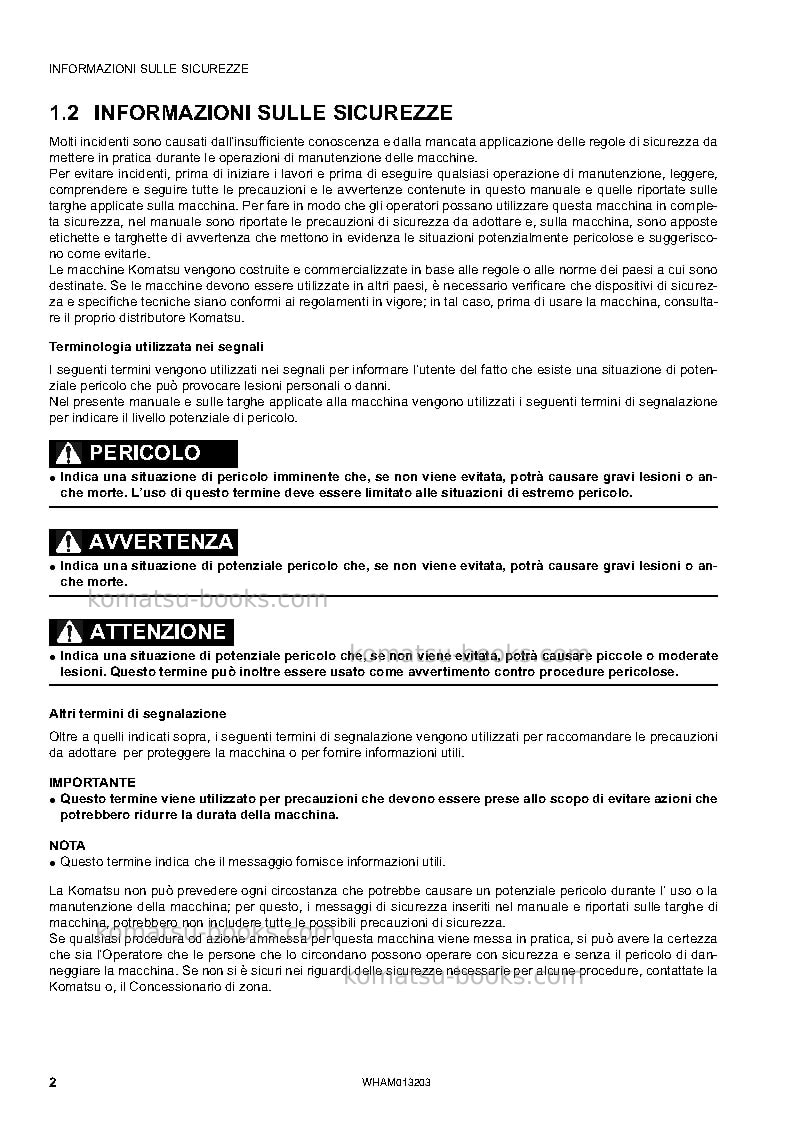 Komatsu pc78us-8jpn-for eu Manuale operativo copertina Pagina 4 Komatsu pc78us-8jpn-for eu Manuale operativo copertina Pagina 4