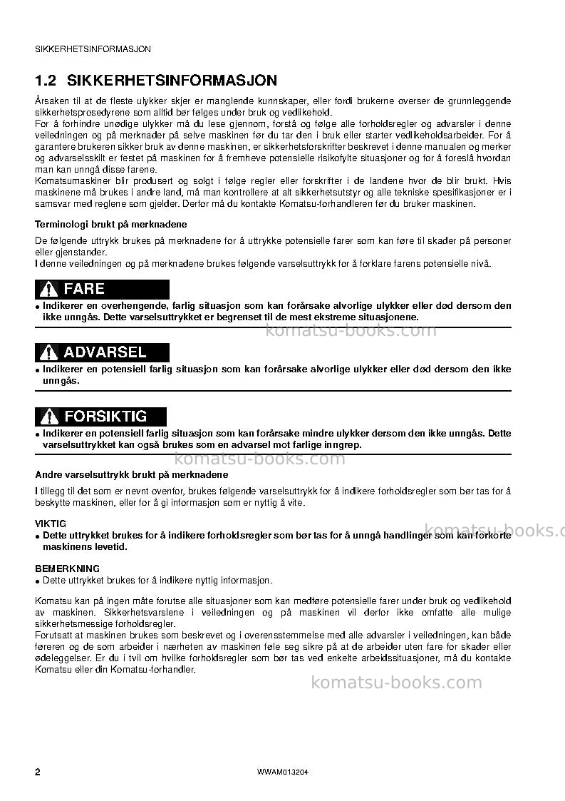 Komatsu pc78us-8jpn-for eu Operation manual cover Page 4