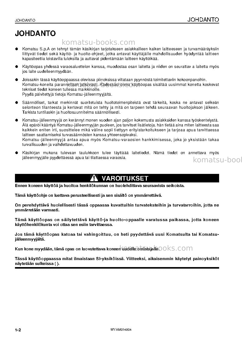 Komatsu pw118mr-8ita Operation manual cover Page 4