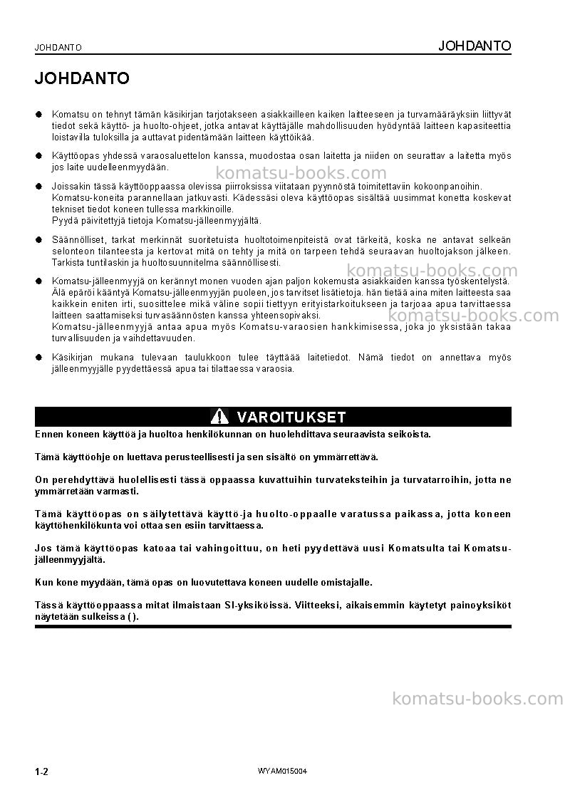 Komatsu pw98mr-8ita Operation manual cover Page 4