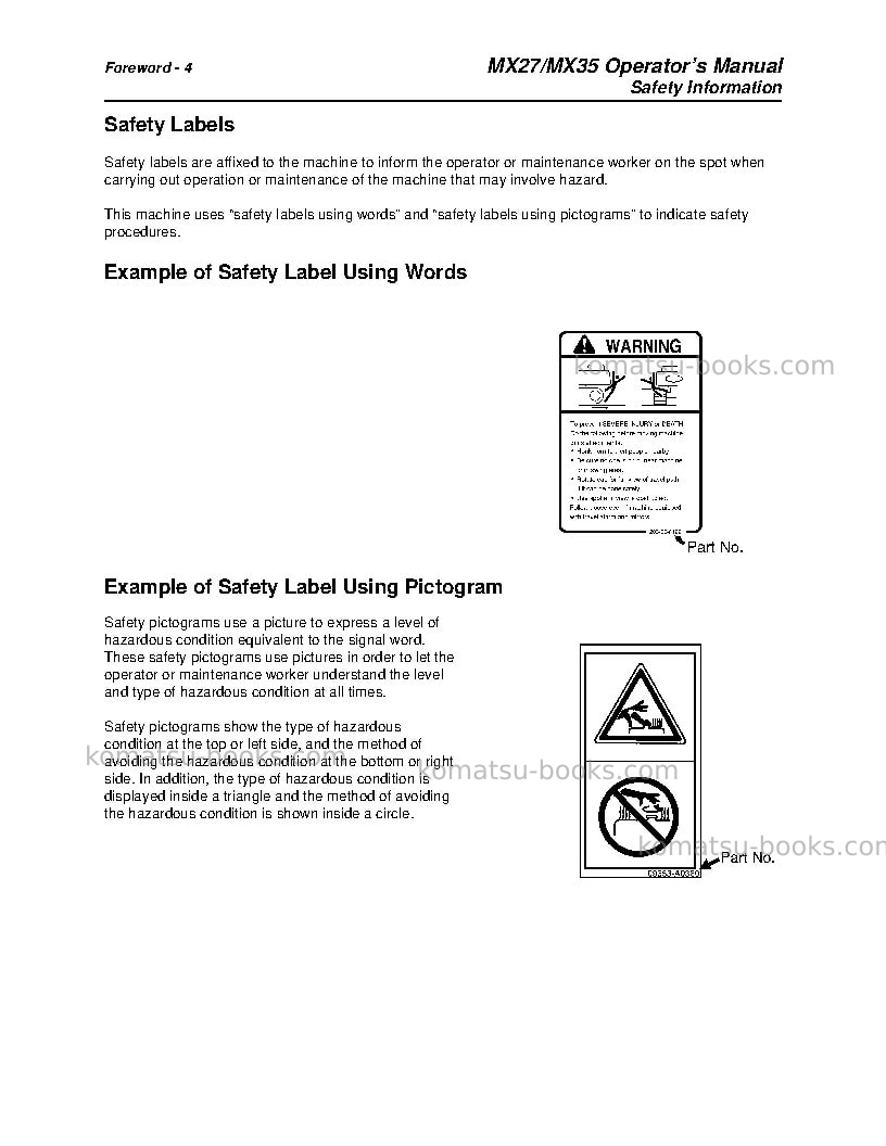 Komatsu mx35jpn Operation manual cover Page 5 Komatsu mx35jpn Operation manual cover Page 5