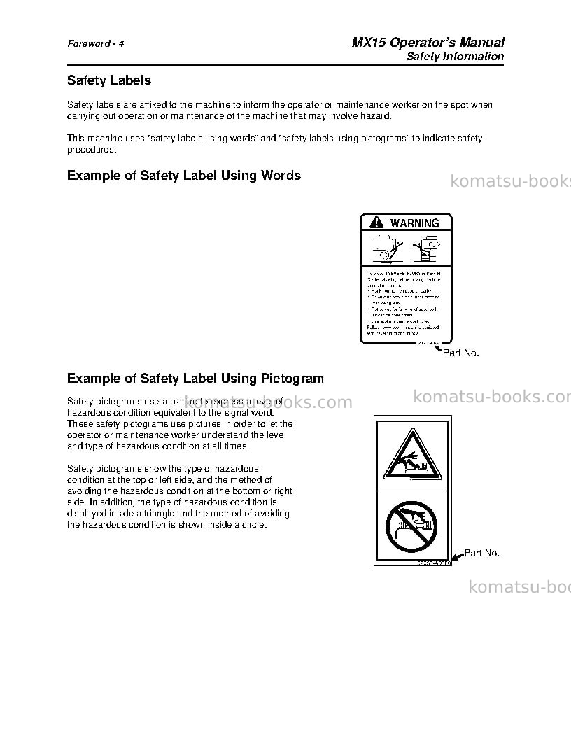 Komatsu mx15jpn Operation manual cover Page 5 Komatsu mx15jpn Operation manual cover Page 5