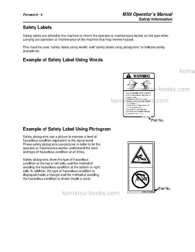 Komatsu mx09jpn Operation manual cover Page 5 Komatsu mx09jpn Operation manual cover Page 5