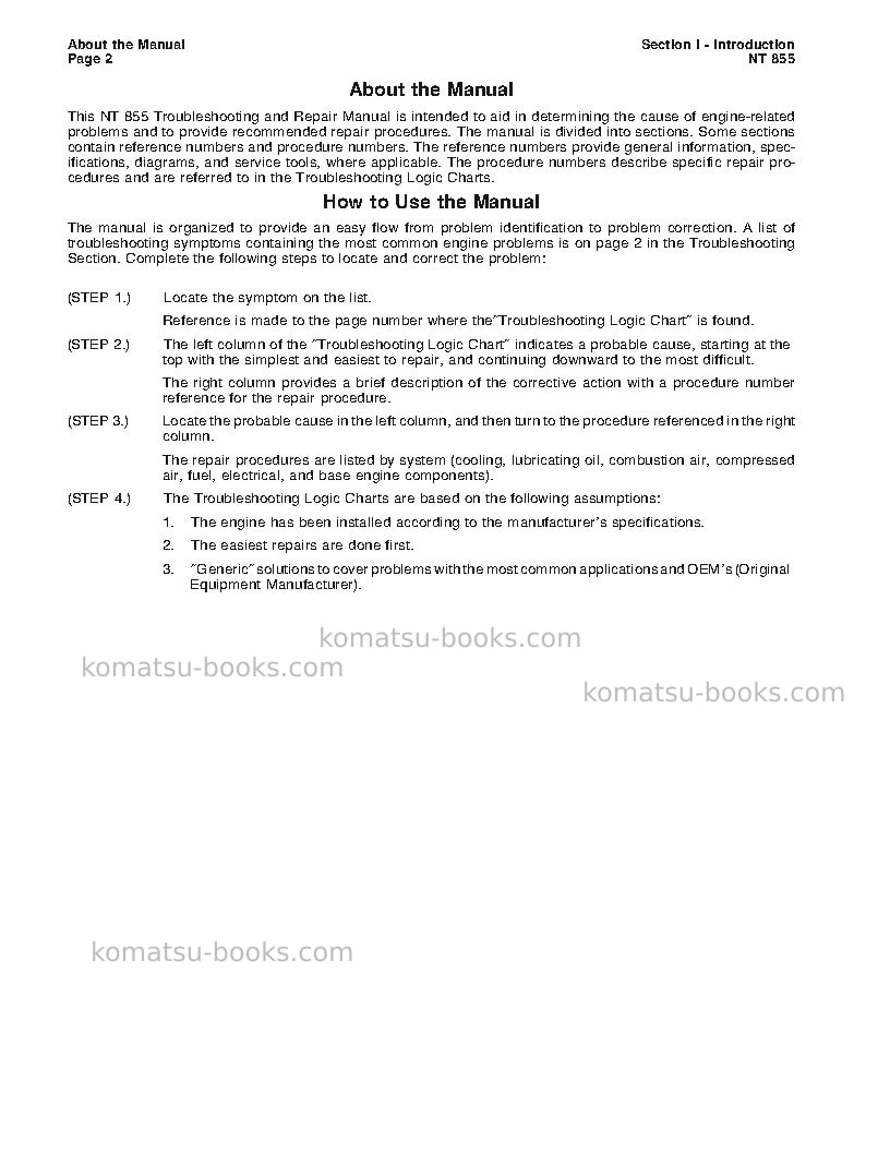 Komatsu nt-855cusa Repair & maintenance cover Page 5 Komatsu nt-855cusa Repair & maintenance cover Page 5