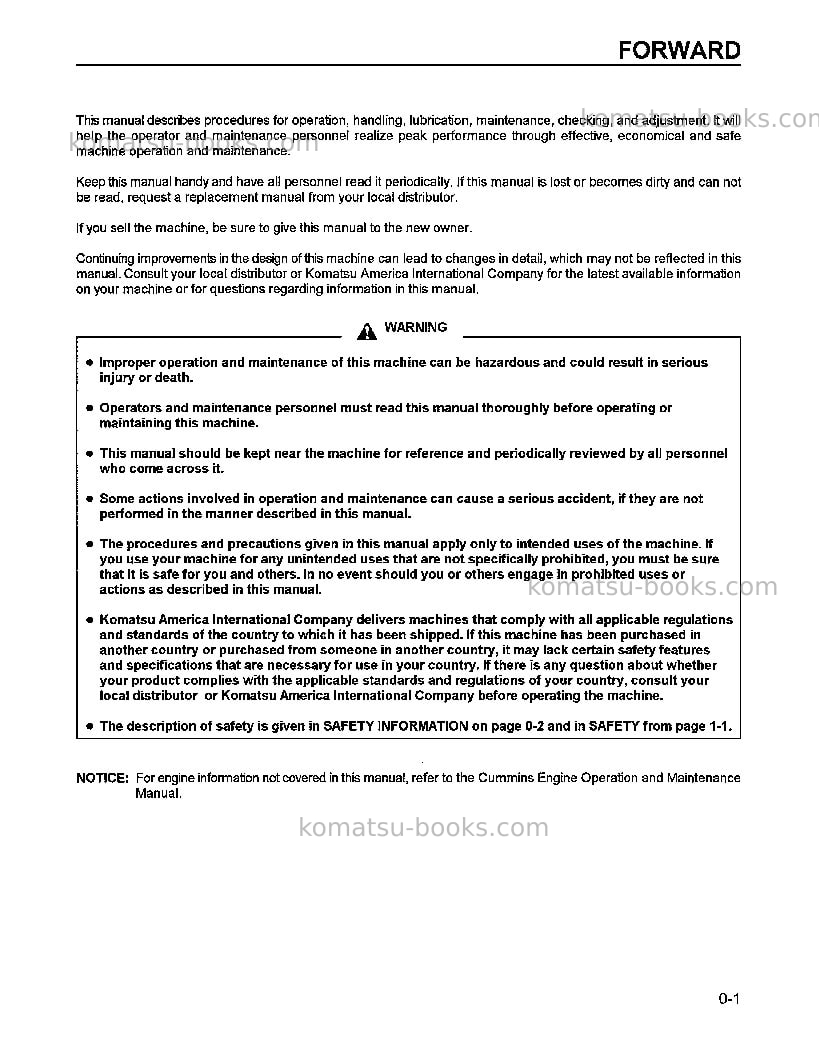 Komatsu wa600-1usa-le Operation manual cover Page 5 Komatsu wa600-1usa-le Operation manual cover Page 5