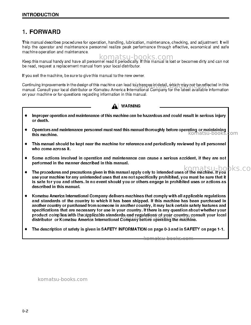 Komatsu wa250-3usa-l Operation manual cover Page 5