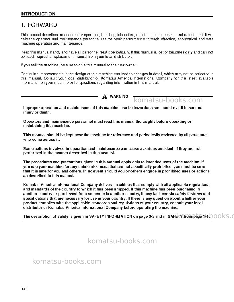 Komatsu pc200z-6usa-le Operation manual cover Page 5 Komatsu pc200z-6usa-le Operation manual cover Page 5