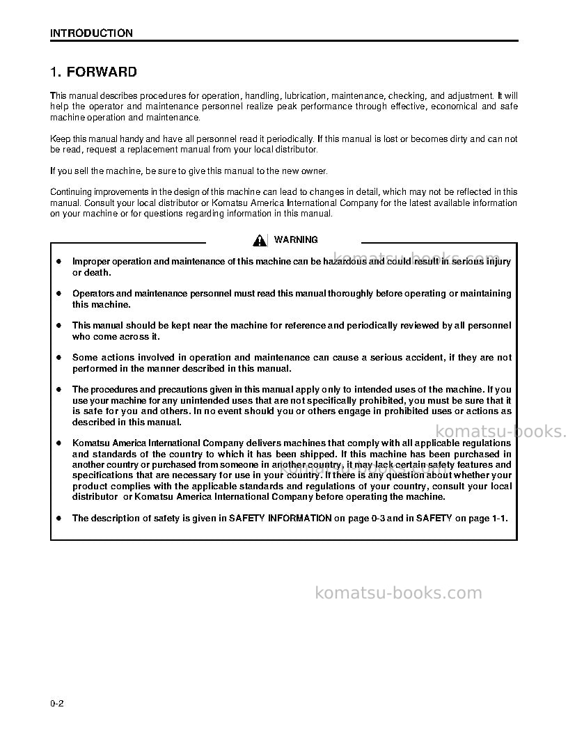Komatsu wa250pt-3usa-l Operation manual cover Page 5