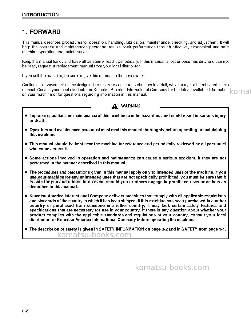 Komatsu wa180pt-3usa-l Operation manual cover Page 5